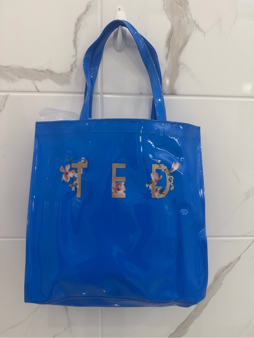 Ted Baker Bright Blue Patent Tote with Floral Lettering